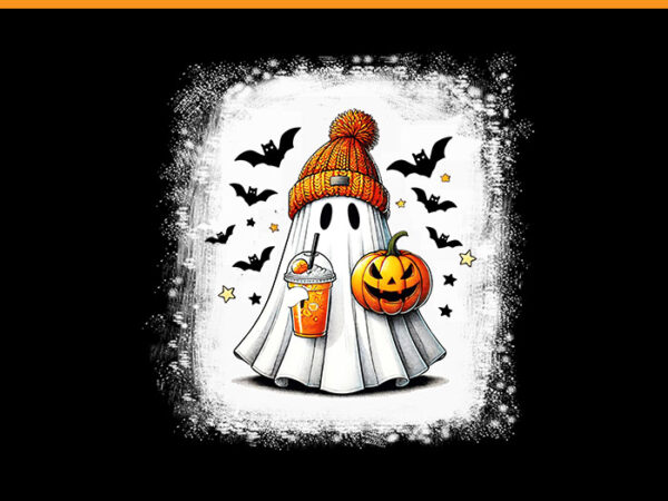 Cute ghost drinking pumpkin spice coffee halloween png, cute ghost png t shirt vector file