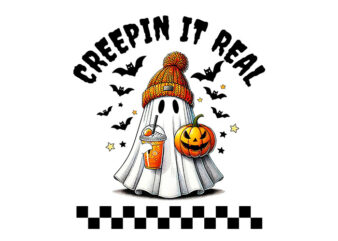 Creepin It Real Cute Ghost Pumpkin Halloween PNG, Cute Ghost Halloween PNG t shirt vector file