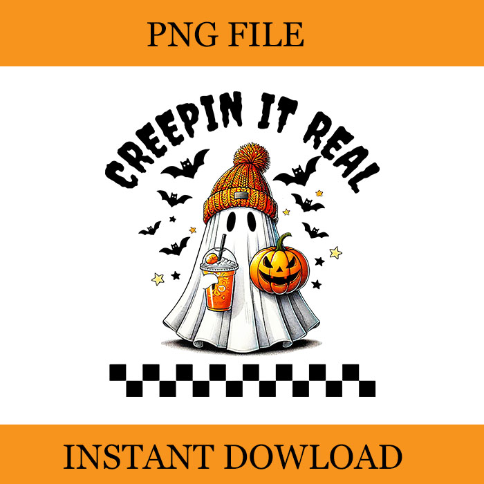 Creepin It Real Cute Ghost Pumpkin Halloween PNG, Cute Ghost Halloween PNG