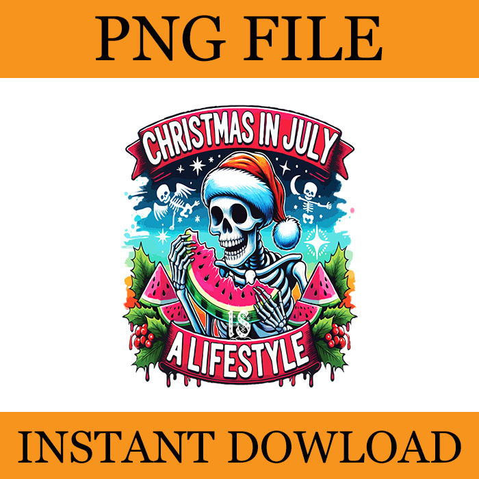 Christmas In July Is A Lifestyle Skeleton PNG, Santa Claus Skeleton PNG