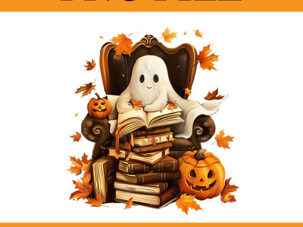 Ghost book reading pumpkin gothic halloween teachers png t shirt design template