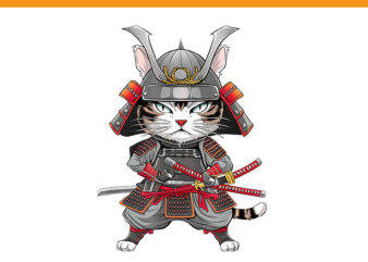 Vintage Japanese Kawaii Cat Samurai PNG