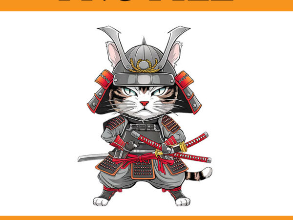 Vintage japanese kawaii cat samurai png t shirt vector art