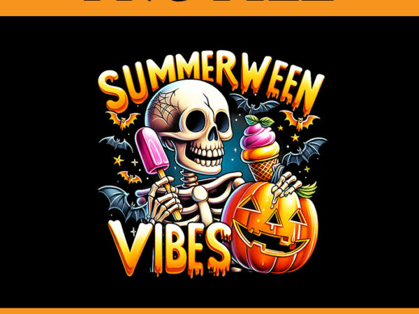 Summerween vibes halloween skeleton ice cream summer vacation, summerween vibes png t shirt template vector