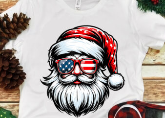 Santa Claus Patriotic USA Sunglasses Christmas In July Santa PNG t shirt template vector