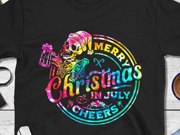 Merry christmas in july 2024 drinking beer skeleton png t shirt designs for sale