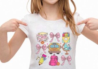 Back To School Coquette Bow School Bus Books SVG, Back To School SVG t shirt template