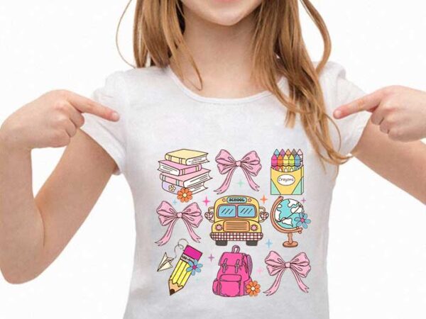 Back to school coquette bow school bus books svg, back to school svg t shirt template