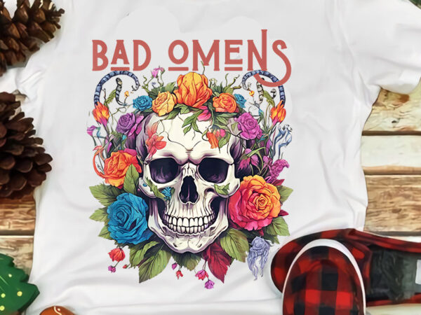 Bad omens colorful skull and flower png t shirt template