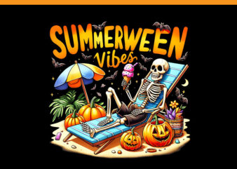 Summerween Vibes PNG, Summerween Skeleton Ice Cream Halloween PNG t shirt template vector