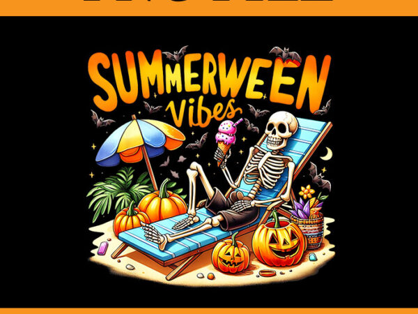 Summerween vibes png, summerween skeleton ice cream halloween png t shirt template vector