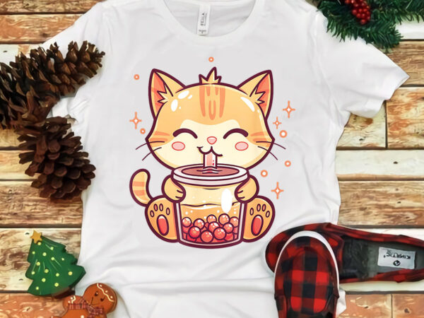 Cat boba tea bubble tea anime kawaii neko png t shirt vector file