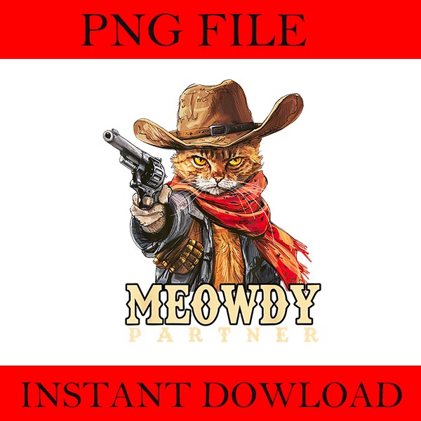 Bundle Meowdy Partner Cowboy Cat Vintage PNG, Meowdy Partner Cat PNG