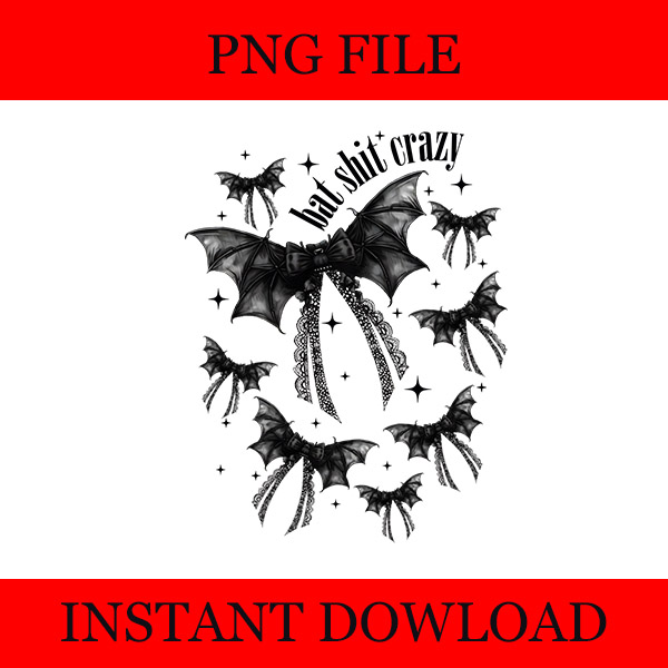 Bat Shit Crazy PNG, Bat Halloween PNG, Bat Shit Crazy Coquette Bow PNG