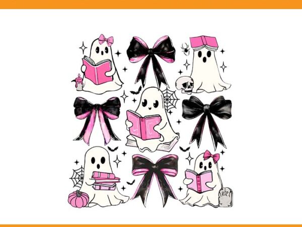 Coquette bows pencil books coffee teacher halloween spooky png, coquette bow trick or teach spooky teacher ghost halloween png t shirt vector file