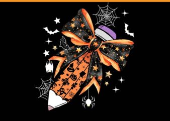 Coquette bow pencil ghost spooky teacher halloween png t shirt vector file