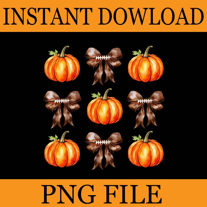 Coquette Bow Pumpkin Football PNG, Coquette Bow Pumpkin Fall Vibes Spooky Season Halloween PNG