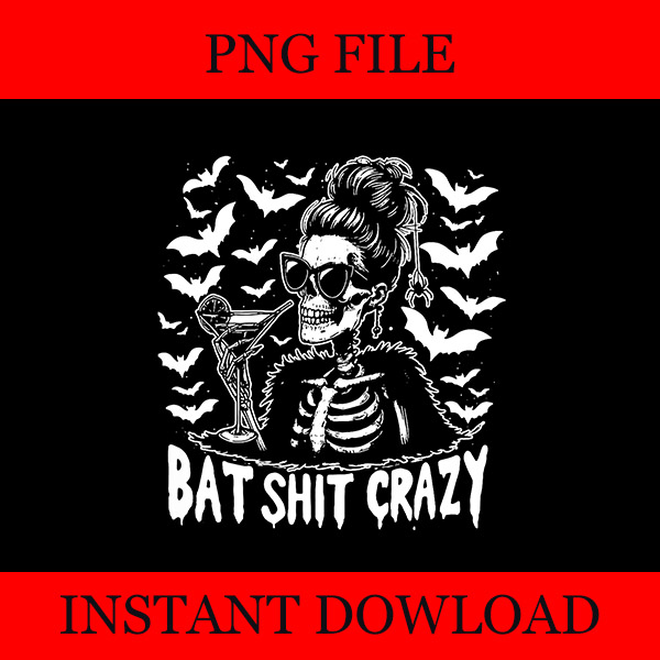 Bat Shit Crazy Halloween Witch Messy Bun Skull PNG