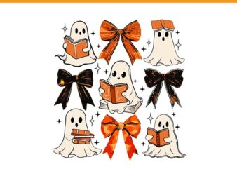 Coquette bows pencil books coffee teacher halloween spooky png, coquette bow trick or teach spooky teacher ghost halloween png t shirt vector file