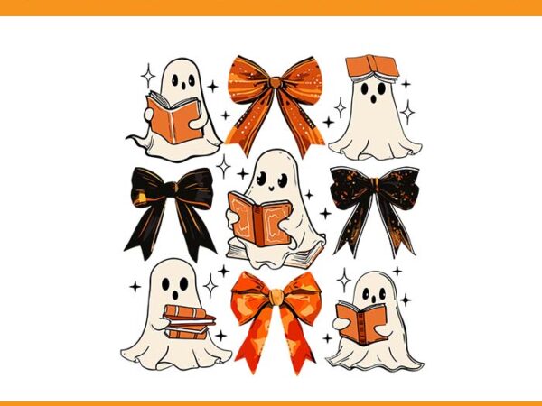 Coquette bows pencil books coffee teacher halloween spooky png, coquette bow trick or teach spooky teacher ghost halloween png t shirt vector file