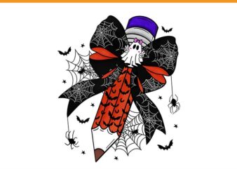 Coquette bow pencil ghost spooky teacher halloween png t shirt vector file