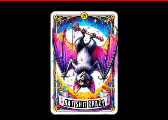 Bat Shit Crazy Funny Spooky Halloween Tarot Card PNG