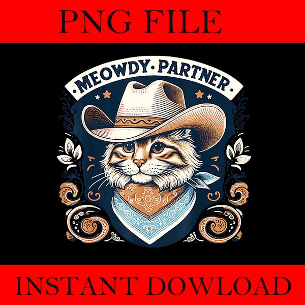 Bundle Meowdy Partner Cowboy Cat Vintage PNG, Meowdy Partner Cat PNG