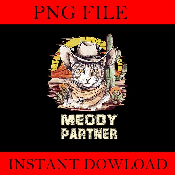 Bundle Meowdy Partner Cowboy Cat Vintage PNG, Meowdy Partner Cat PNG