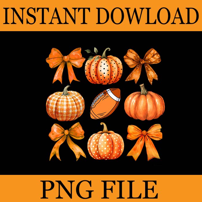 Coquette Bow Pumpkin Football PNG, Coquette Bow Pumpkin Fall Vibes Spooky Season Halloween PNG