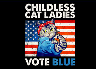 Childless Cat Ladies Vote Blue Vintage Cat Usa Flag PNG