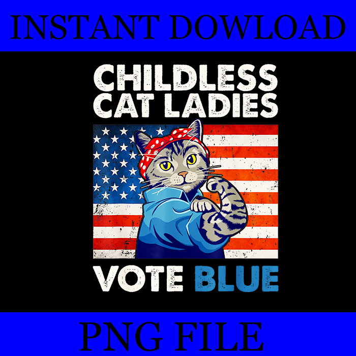 Childless Cat Ladies Vote Blue Vintage Cat Usa Flag PNG