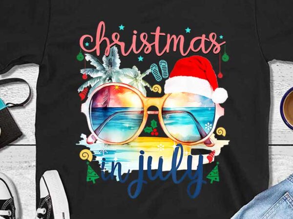 Sunglasses christmas in july santa hat summer png t shirt template vector