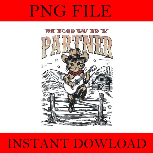 Bundle Meowdy Partner Cowboy Cat Vintage PNG, Meowdy Partner Cat PNG