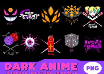 10 symbol of dark anime tshirt design bundle illustration