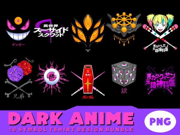 10 symbol of dark anime tshirt design bundle illustration