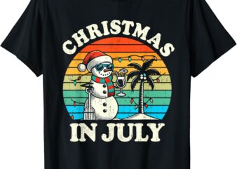 Vintage Christmas In July Snowman Summer Beach Vacation Xmas T-Shirt