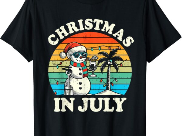 Vintage christmas in july snowman summer beach vacation xmas t-shirt