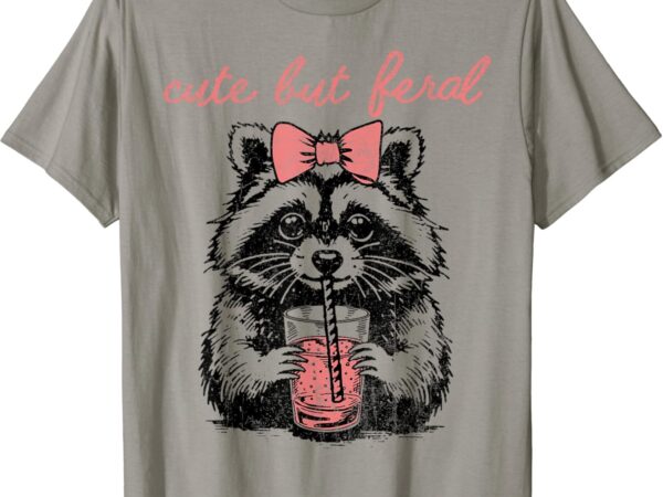 Vintage cute but feral funny raccoon with coffee lovers t-shirt