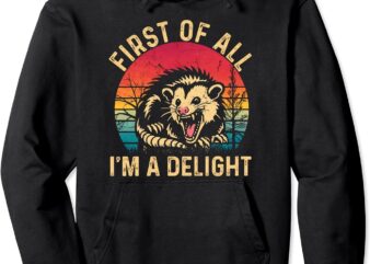 Vintage Retro First Of All I’m A Delight Angry Possum Pullover Hoodie