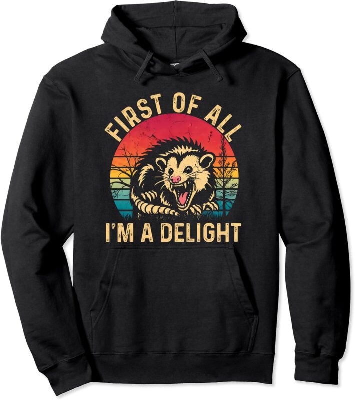 Vintage Retro First Of All I’m A Delight Angry Possum Pullover Hoodie