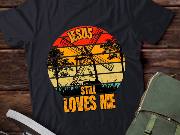 Vintage retro jesus still loves me windmill lts-d t shirt vector art