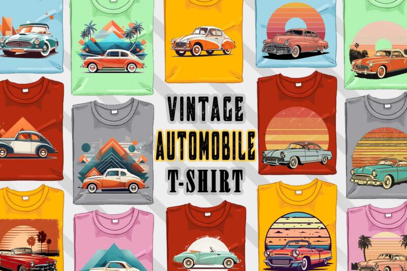 Retro Vintage Automobile t-shirt design bundle with 20 png designs – download instantly vintage car T-shirt Design Illustration