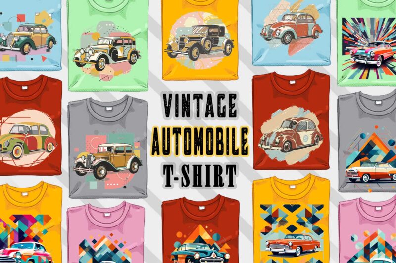 Retro Vintage Automobile t-shirt design bundle with 20 png designs – download instantly vintage car T-shirt Design Illustration