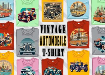 Retro Vintage Automobile t-shirt design bundle with 20 png designs – download instantly Old Car T-shirt Design Illustration