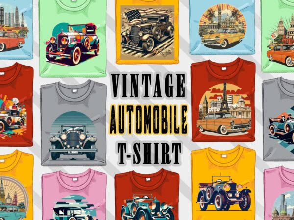 Retro vintage automobile t-shirt design bundle with 20 png designs – download instantly old car t-shirt design illustration