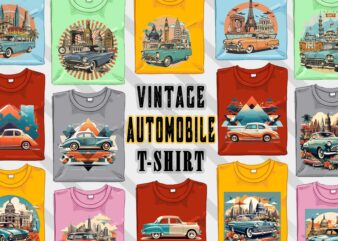 Retro Vintage Automobile t-shirt design bundle with 20 png designs – download instantly vintage car T-shirt Design Illustration