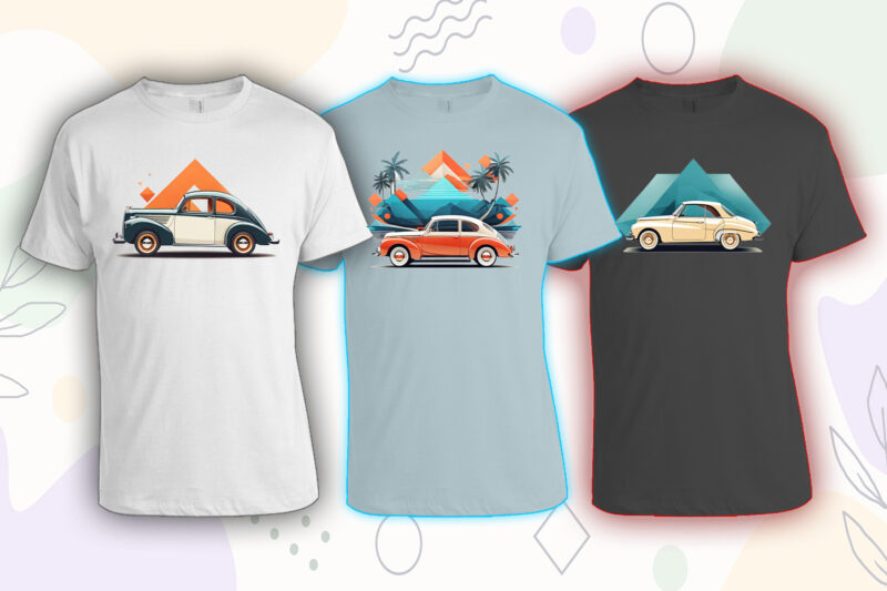 Retro Vintage Automobile t-shirt design bundle with 20 png designs – download instantly vintage car T-shirt Design Illustration