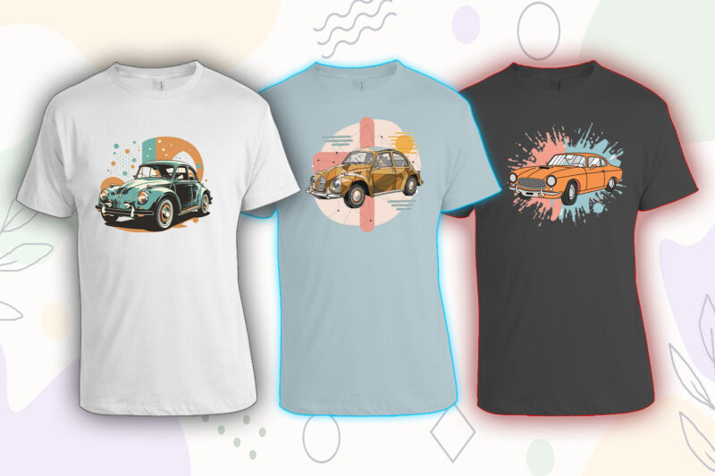 Retro Vintage Automobile t-shirt design bundle with 20 png designs – download instantly vintage car T-shirt Design Illustration