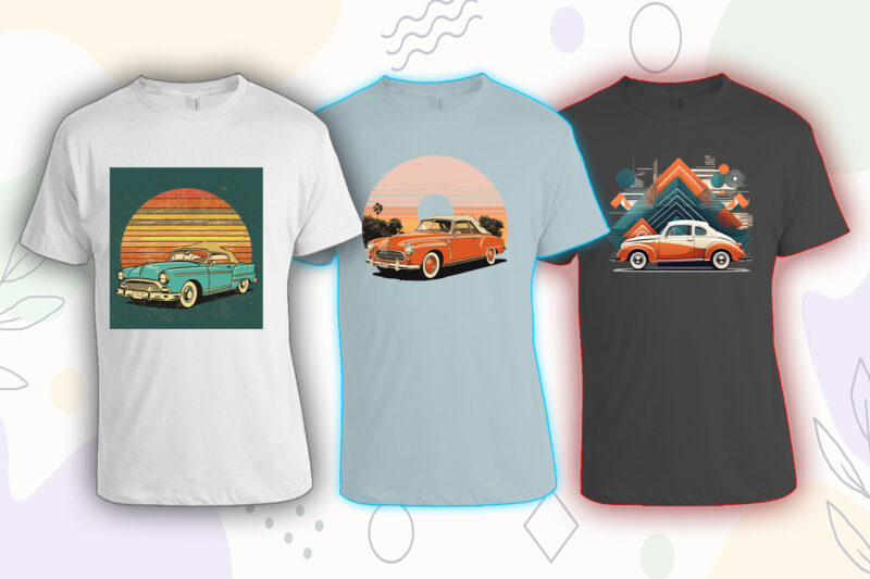 Retro Vintage Automobile t-shirt design bundle with 20 png designs – download instantly vintage car T-shirt Design Illustration