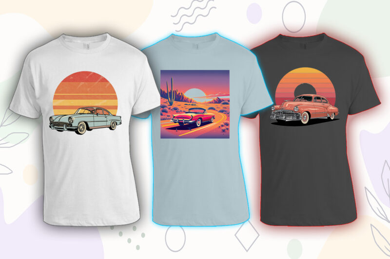 Retro Vintage Automobile t-shirt design bundle with 20 png designs – download instantly vintage car T-shirt Design Illustration